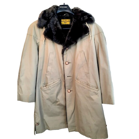Vintage A Robert Lewis Idea HEAVY Coat Size 42 Mens Large Beige Faux Fur Lining - Picture 1 of 16